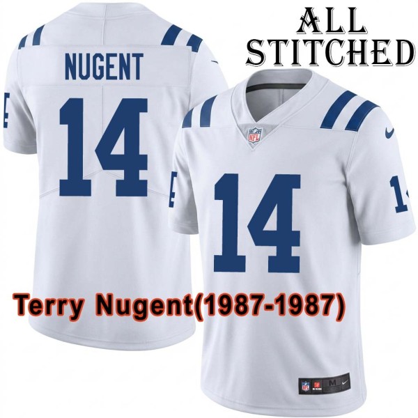 White Embroidered Terry Nugent Indianapolis Colts #14 Stitched Jersey