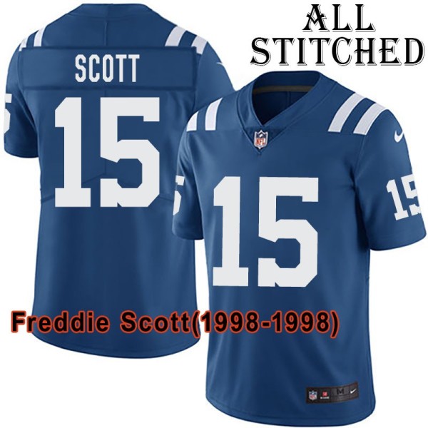 Blue Home Embroidered Freddie Scott Indianapolis Colts #15 Stitched Jersey
