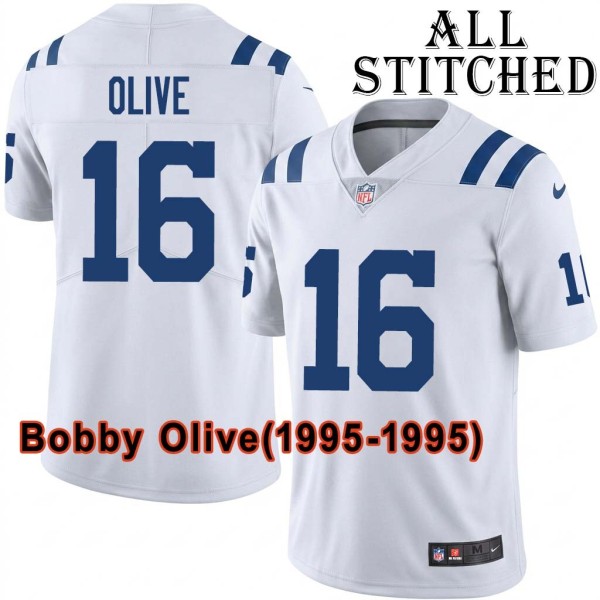 White Embroidered Bobby Olive Indianapolis Colts #16 Stitched Jersey