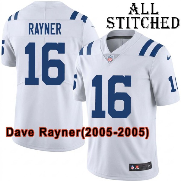 White Embroidered Dave Rayner Indianapolis Colts #16 Stitched Jersey