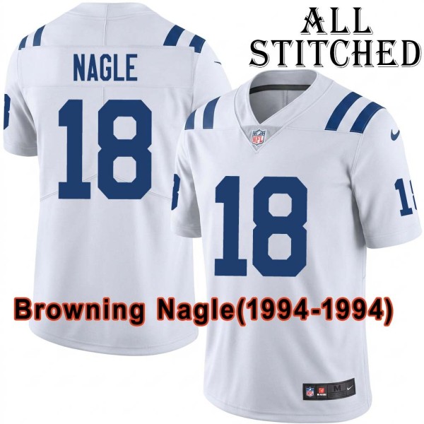 White Embroidered Browning Nagle Indianapolis Colts #18 Stitched Jersey