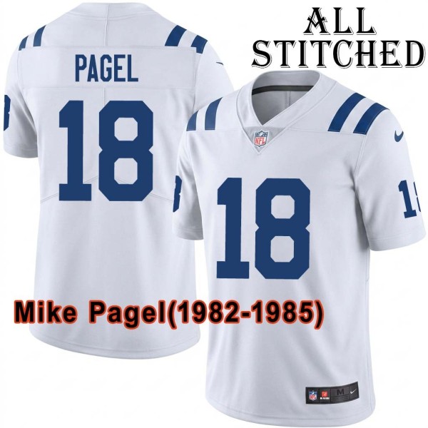White Embroidered Mike Pagel Indianapolis Colts #18 Stitched Jersey