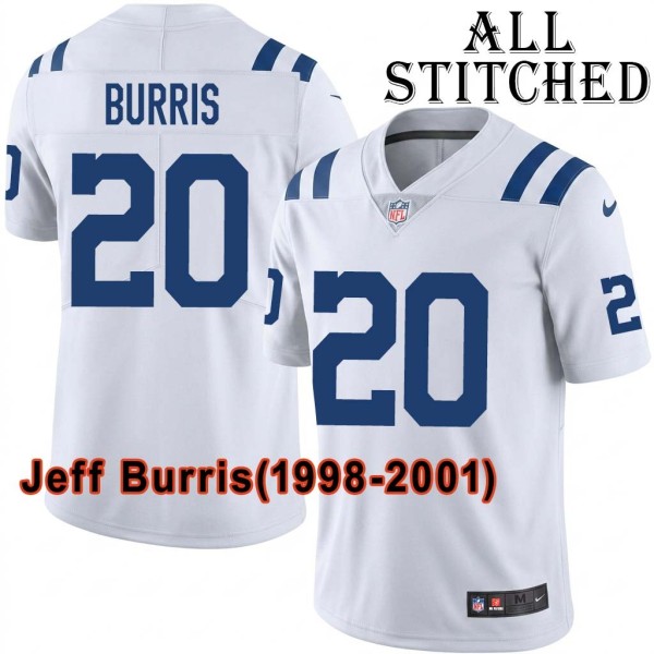 White Embroidered Jeff Burris Indianapolis Colts #20 Stitched Jersey