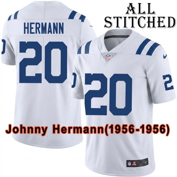 White Embroidered Johnny Hermann Indianapolis Colts #20 Stitched Jersey