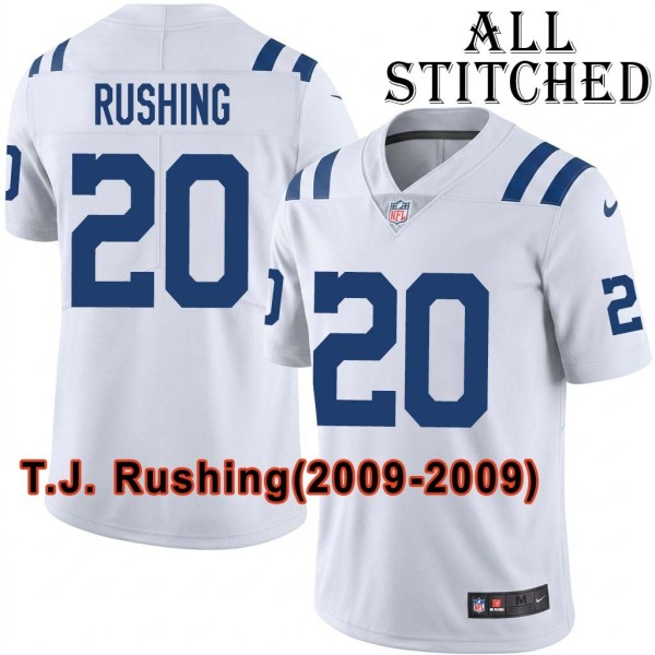 White Embroidered T.J. Rushing Indianapolis Colts #20 Stitched Jersey