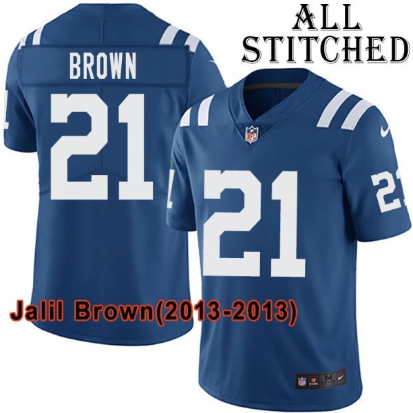 Blue Home Embroidered Jalil Brown Indianapolis Colts #21 Stitched Jersey