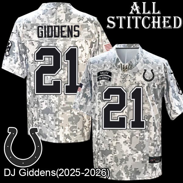 Camo Embroidered DJ Giddens Indianapolis Colts #21 Stitched Jersey