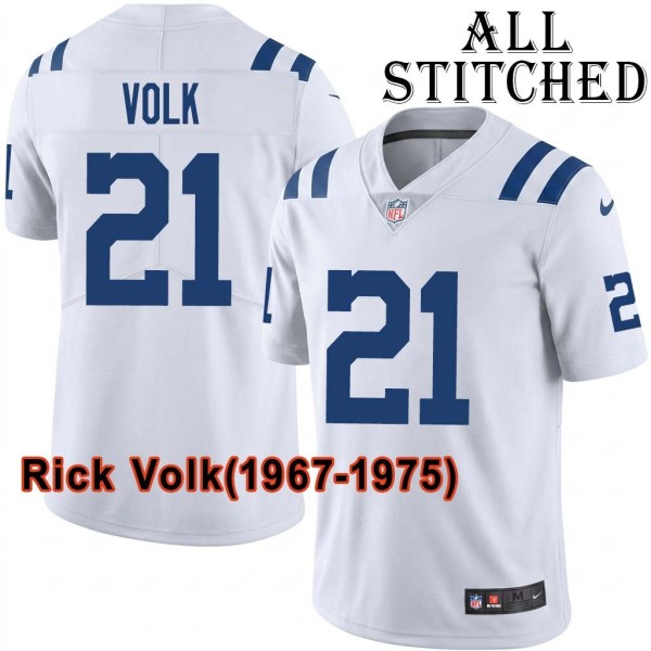 White Embroidered Rick Volk Indianapolis Colts #21 Stitched Jersey