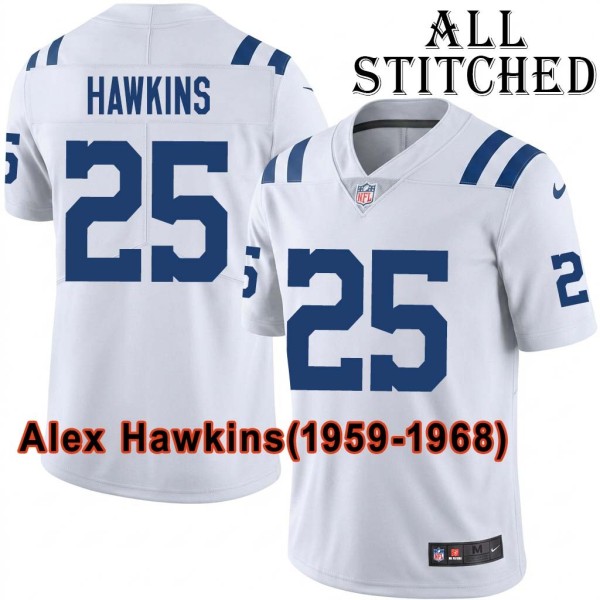 White Embroidered Alex Hawkins Indianapolis Colts #25 Stitched Jersey