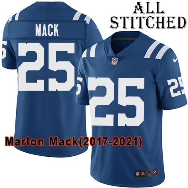Blue Home Embroidered Marlon Mack Indianapolis Colts #25 Stitched Jersey
