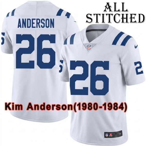 White Embroidered Kim Anderson Indianapolis Colts #26 Stitched Jersey