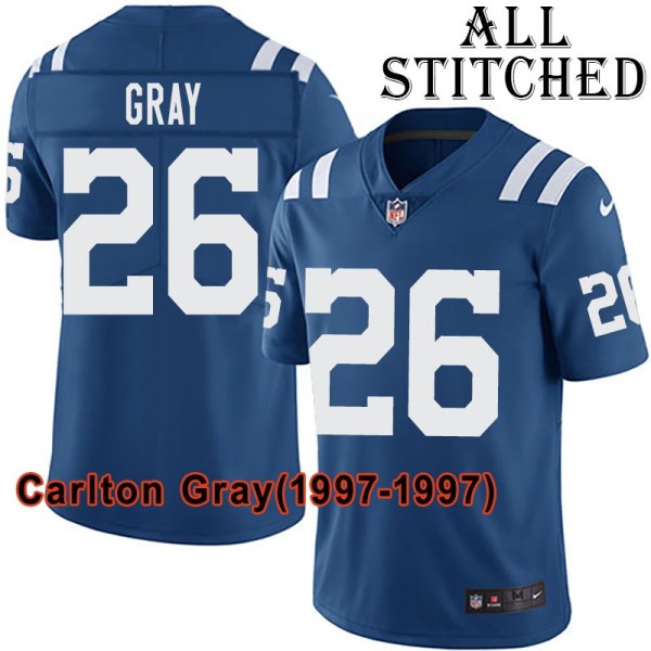 Blue Home Embroidered Carlton Gray Indianapolis Colts #26 Stitched Jersey
