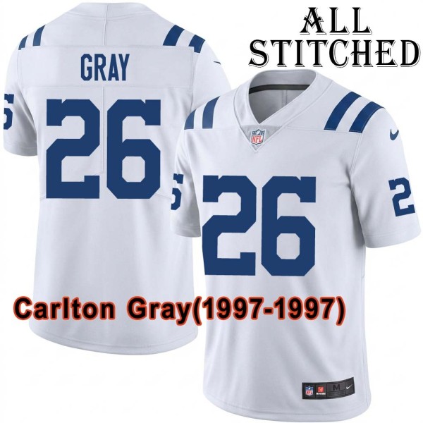 White Embroidered Carlton Gray Indianapolis Colts #26 Stitched Jersey