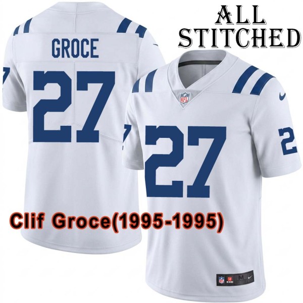 White Embroidered Clif Groce Indianapolis Colts #27 Stitched Jersey