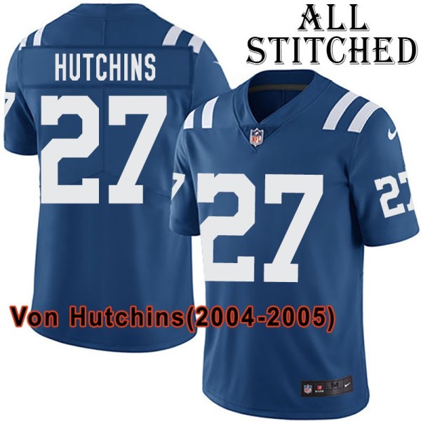 Blue Home Embroidered Von Hutchins Indianapolis Colts #27 Stitched Jersey
