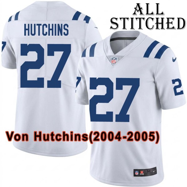 White Embroidered Von Hutchins Indianapolis Colts #27 Stitched Jersey