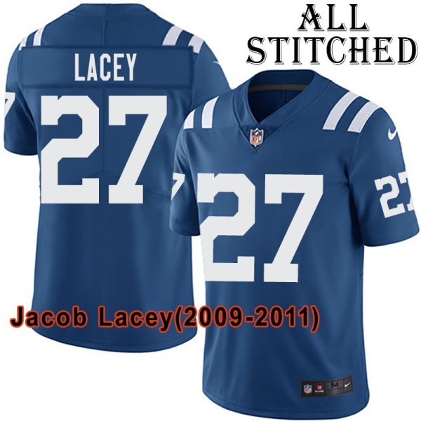 Blue Home Embroidered Jacob Lacey Indianapolis Colts #27 Stitched Jersey