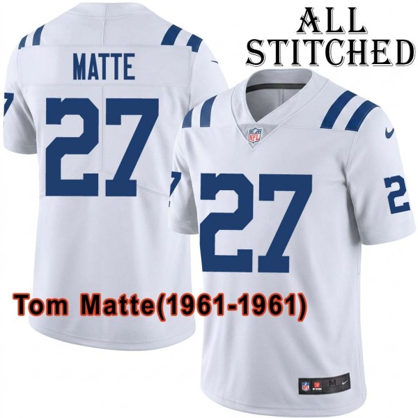 White Embroidered Tom Matte Indianapolis Colts #27 Stitched Jersey