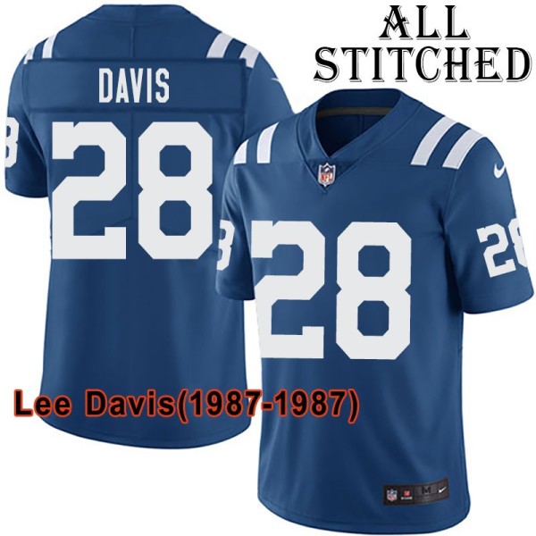 Blue Home Embroidered Lee Davis Indianapolis Colts #28 Stitched Jersey