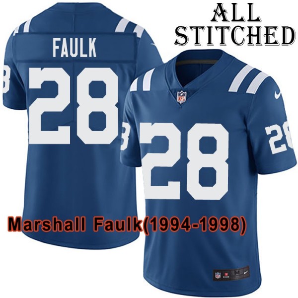 Blue Home Embroidered Marshall Faulk Indianapolis Colts #28 Stitched Jersey