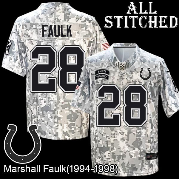 Camo Embroidered Marshall Faulk Indianapolis Colts #28 Stitched Jersey