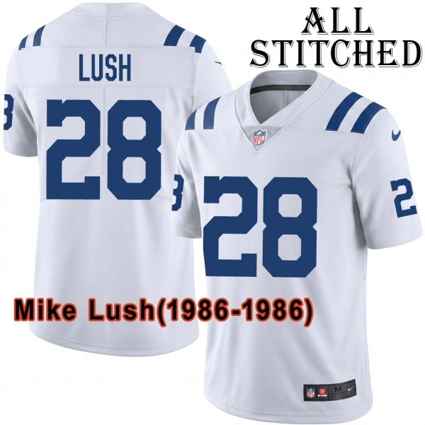 White Embroidered Mike Lush Indianapolis Colts #28 Stitched Jersey