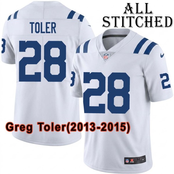 White Embroidered Greg Toler Indianapolis Colts #28 Stitched Jersey