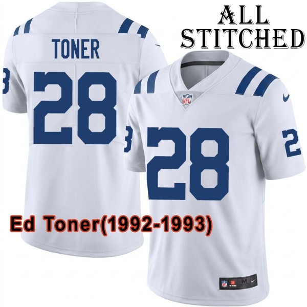 White Embroidered Ed Toner Indianapolis Colts #28 Stitched Jersey