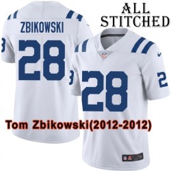 White Embroidered Tom Zbikowski Indianapolis Colts #28 Stitched Jersey