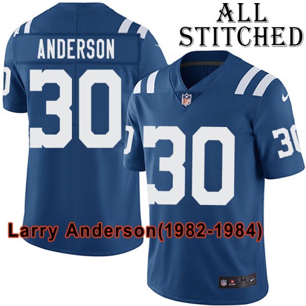 Blue Home Embroidered Larry Anderson Indianapolis Colts #30 Stitched Jersey