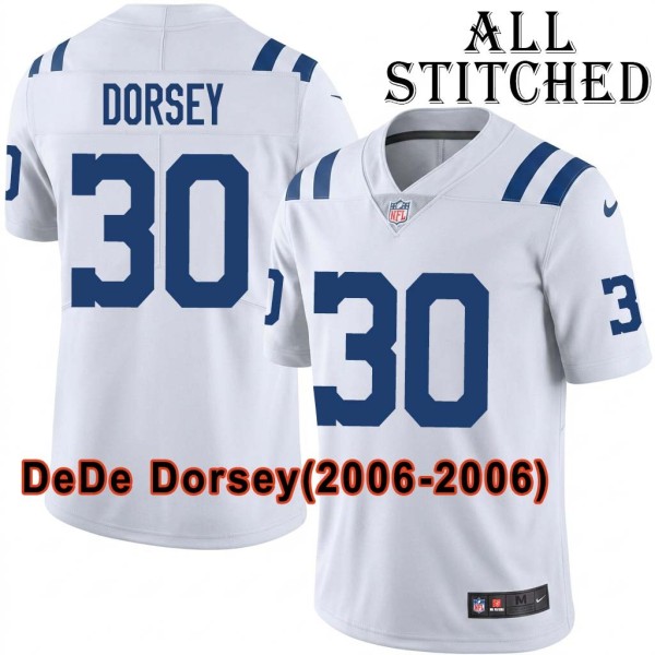 White Embroidered DeDe Dorsey Indianapolis Colts #30 Stitched Jersey