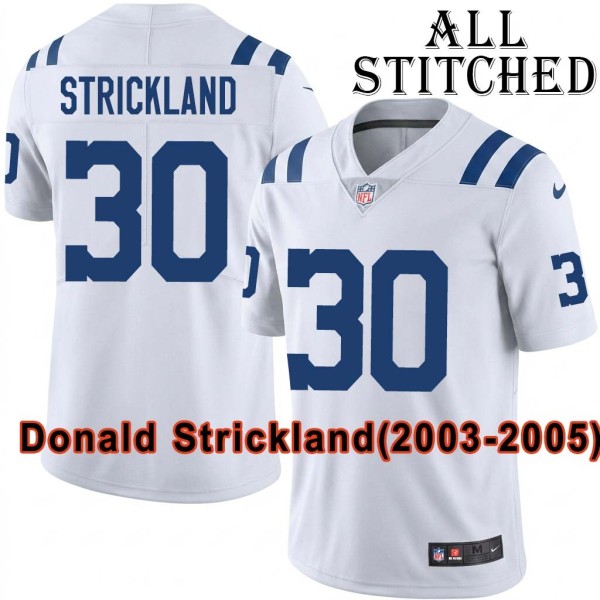 White Embroidered Donald Strickland Indianapolis Colts #30 Stitched Jersey
