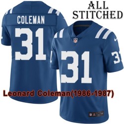 Blue Home Embroidered Leonard Coleman Indianapolis Colts #31 Stitched Jersey