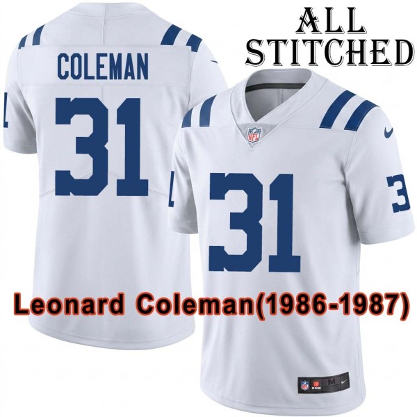 White Embroidered Leonard Coleman Indianapolis Colts #31 Stitched Jersey