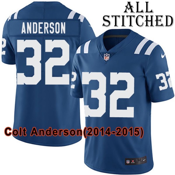 Blue Home Embroidered Colt Anderson Indianapolis Colts #32 Stitched Jersey