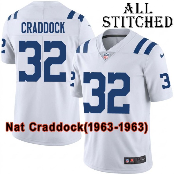 White Embroidered Nat Craddock Indianapolis Colts #32 Stitched Jersey