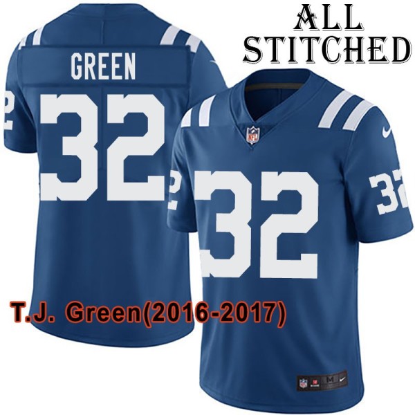 Blue Home Embroidered T.J. Green Indianapolis Colts #32 Stitched Jersey