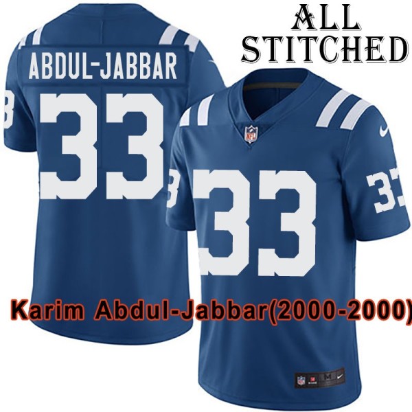 Blue Home Embroidered Karim Abdul-Jabbar Indianapolis Colts #33 Stitched Jersey