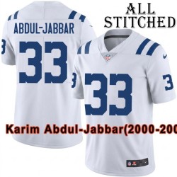 White Embroidered Karim Abdul-Jabbar Indianapolis Colts #33 Stitched Jersey