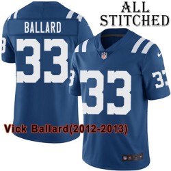Blue Home Embroidered Vick Ballard Indianapolis Colts #33 Stitched Jersey
