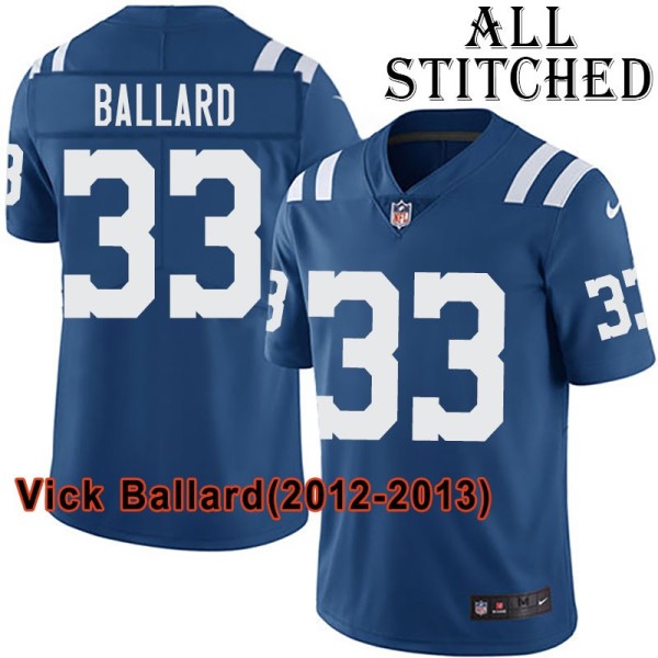 Blue Home Embroidered Vick Ballard Indianapolis Colts #33 Stitched Jersey