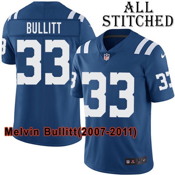 Blue Home Embroidered Melvin Bullitt Indianapolis Colts #33 Stitched Jersey