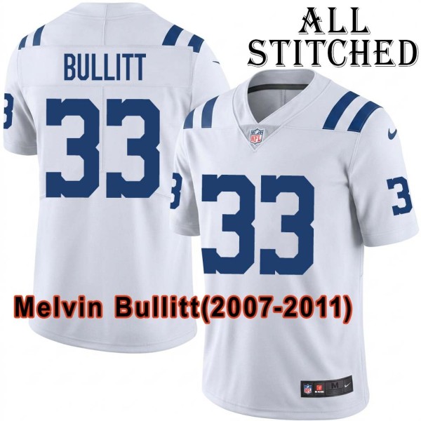 White Embroidered Melvin Bullitt Indianapolis Colts #33 Stitched Jersey