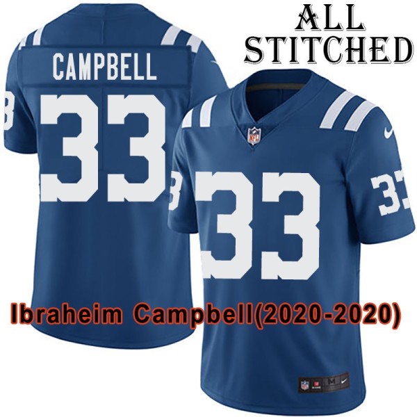 Blue Home Embroidered Ibraheim Campbell Indianapolis Colts #33 Stitched Jersey