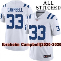 White Embroidered Ibraheim Campbell Indianapolis Colts #33 Stitched Jersey