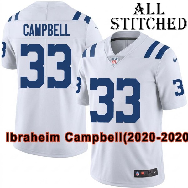 White Embroidered Ibraheim Campbell Indianapolis Colts #33 Stitched Jersey