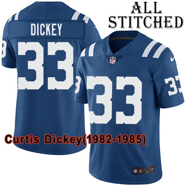 Blue Home Embroidered Curtis Dickey Indianapolis Colts #33 Stitched Jersey