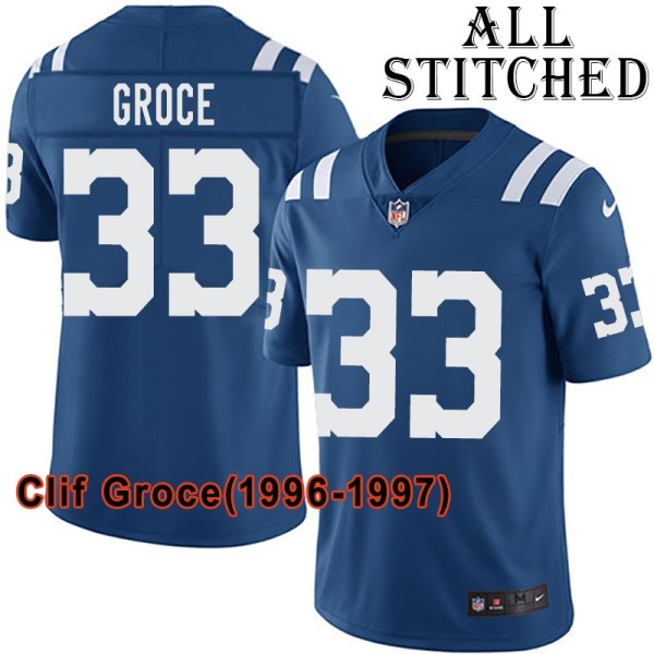 Blue Home Embroidered Clif Groce Indianapolis Colts #33 Stitched Jersey