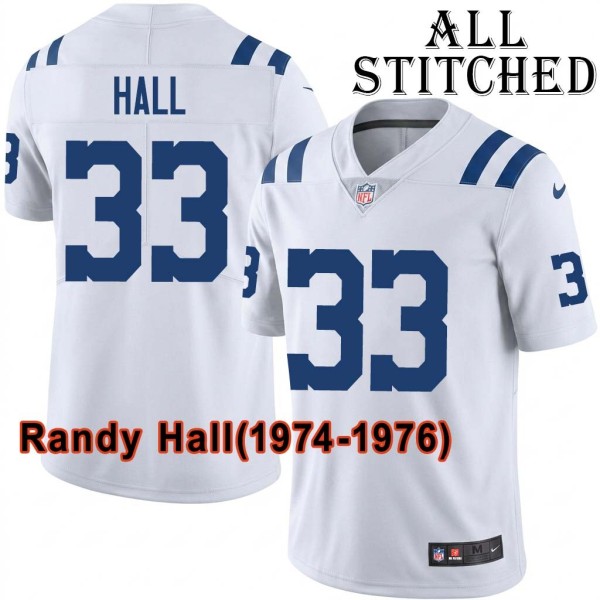 White Embroidered Randy Hall Indianapolis Colts #33 Stitched Jersey
