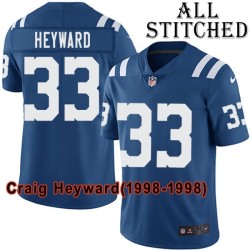 Blue Home Embroidered Craig Heyward Indianapolis Colts #33 Stitched Jersey